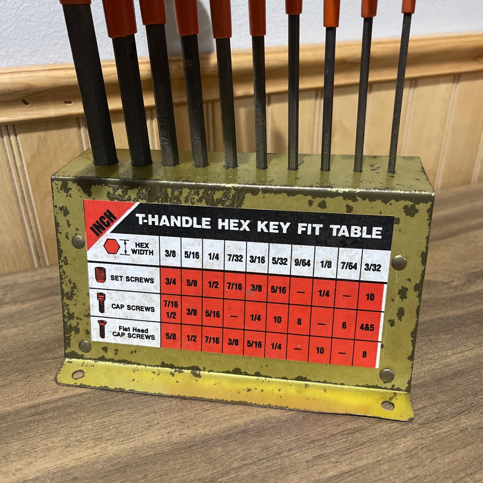 Vintage Eklind Tool 53610 10 Piece ~6″ SAE Cushion Grip T-Handle Hex Key Set