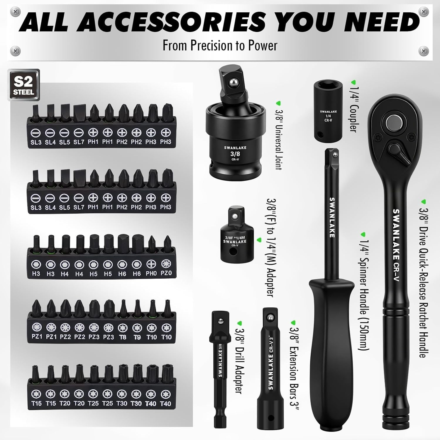 105-Piece SAE & Metric Impact Socket Set with Universal Joint & Ratchet