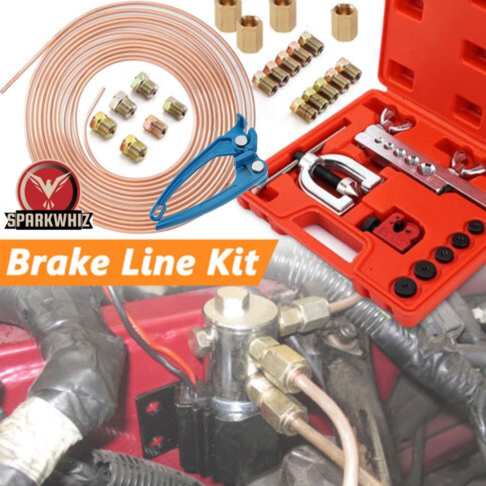 25 FT 3/16 Copper Coated Brake Line Tube Bender Single Double Flaring Tool KIT