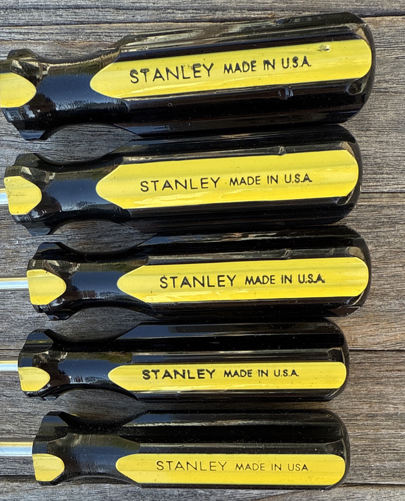 VTG Stanley 5pc Flathead Slotted Phillips Screwdrivers Made in USA Black Yellow