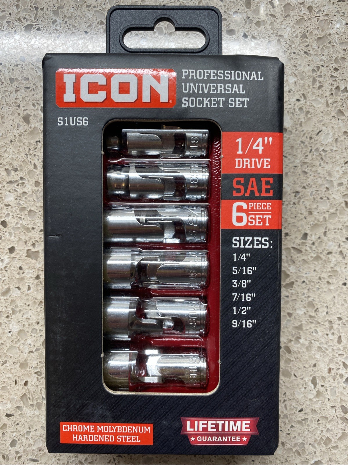 NEW ICON 1/4 “Drive SAE Universal Joint 6 Pcs Set 1/4” – 9/16” S1US6 70299