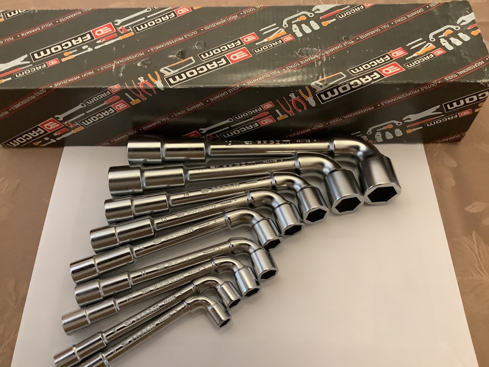 Facom 9 piece angle socket six point socket wrench with through hole