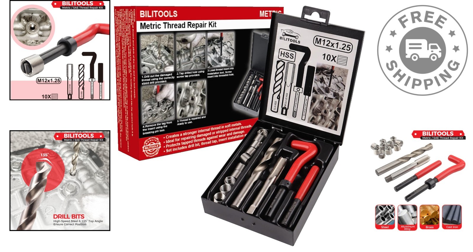 Durable M12x1.25 Thread Repair Kit with Complete HSS Tools – Easy Application