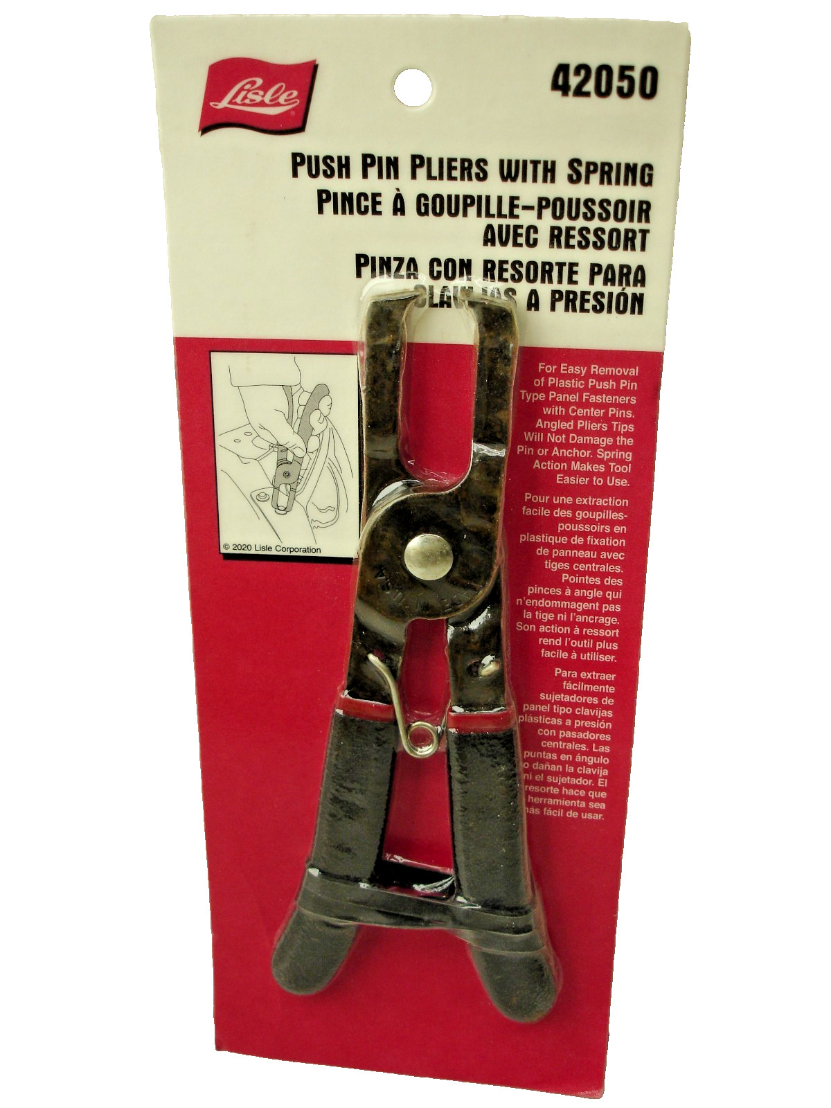 Lisle 42050 Push Pin Pliers with Spring Action New
