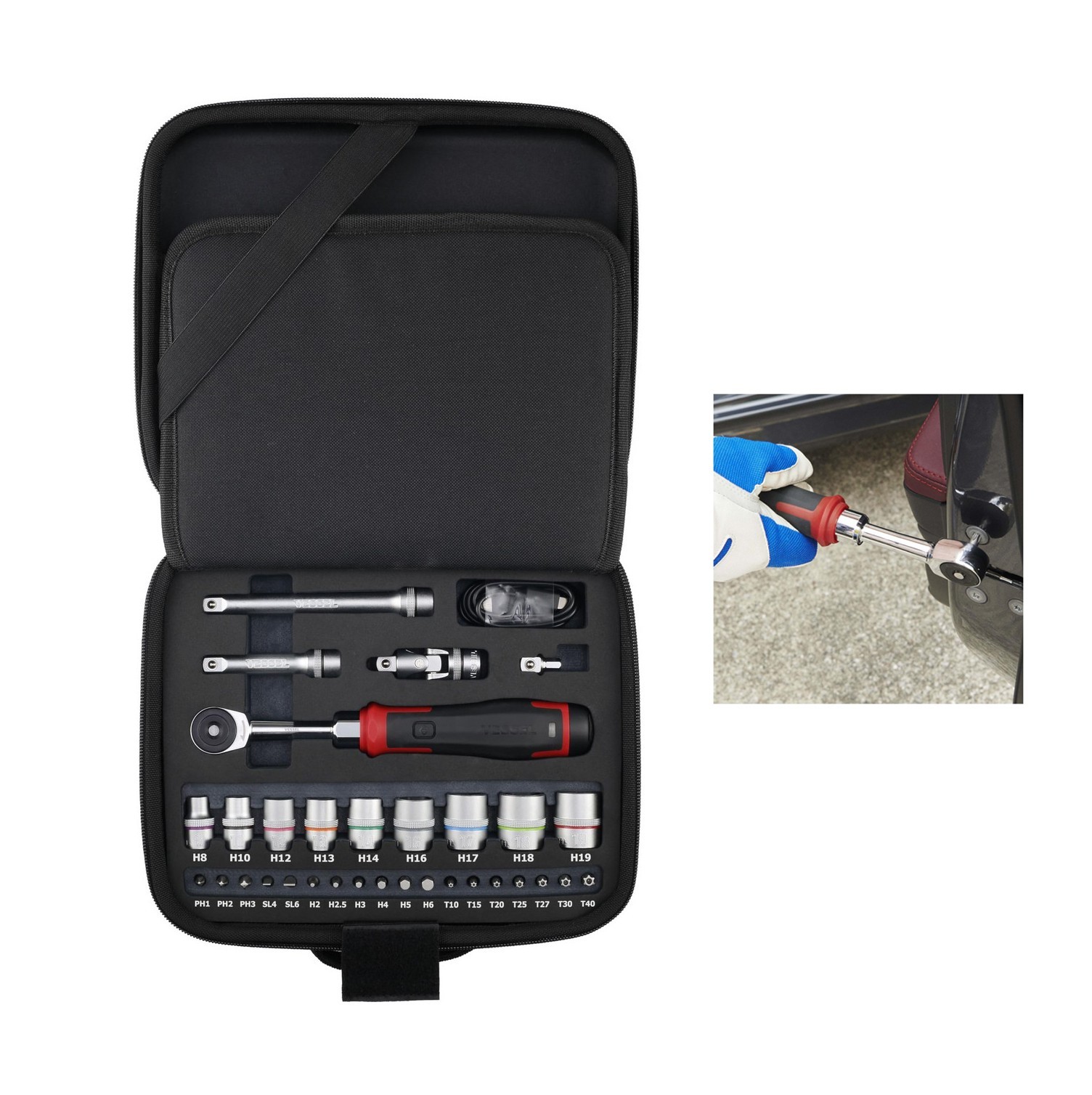 For Vessel 400ER3-1M Cordless Electric Slim Ratchet Set w 31 Socket Bits Tool