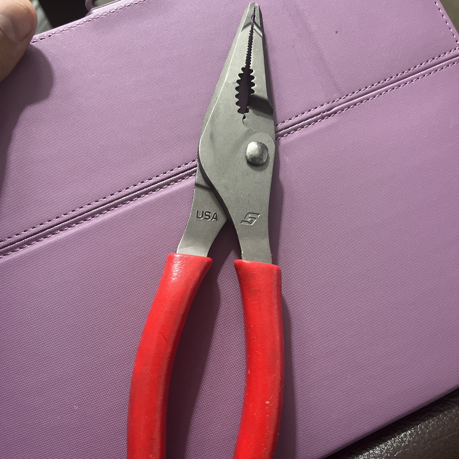 Snap-On Tools USA NEW RED 7″ Soft Grip Long Nose Slip Joint Pliers LN46ACF
