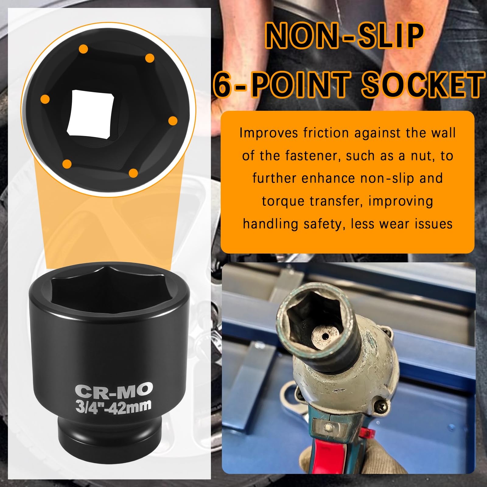 42mm Car Impact Socket with 3/4″ Drive 2.55*2.34*2.34 inch, 42mm-3/4″drive