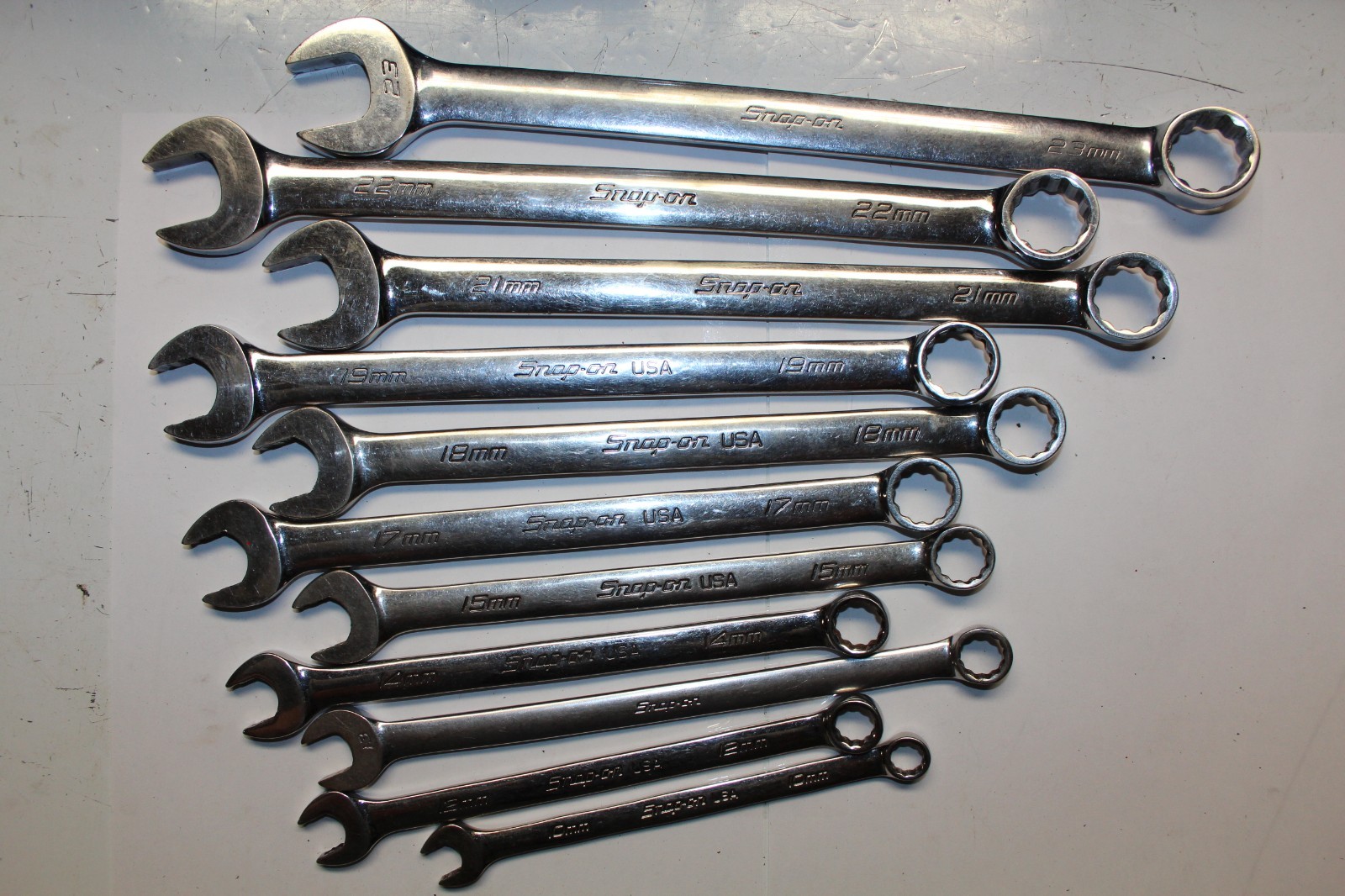 SNAP-ON TOOLS 11 pc 12-Point Metric Combination Wrench Set USA 23MM 22MM 10MM