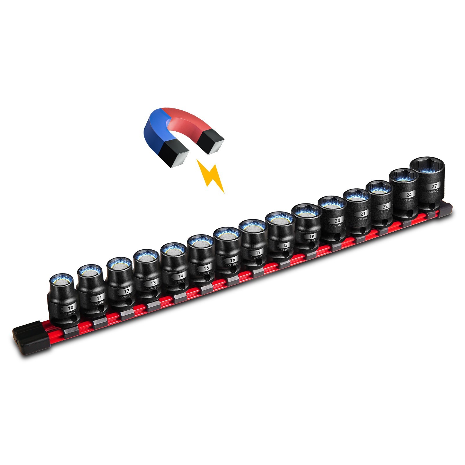 1/2″ Drive Magnetic Impact Socket Set, 15-Pcs Metric size (10-22, 24, 27mm)