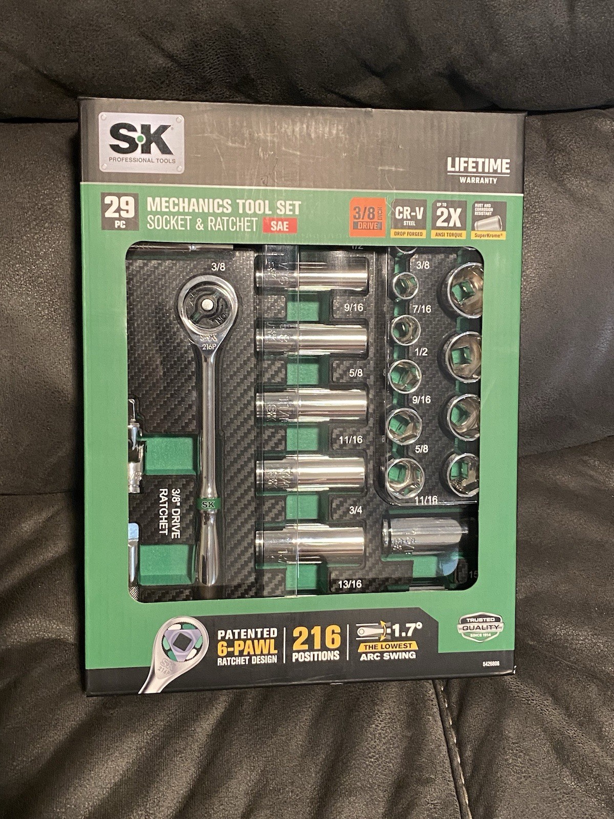 S-K 29 Piece 3/8 SAE 6 Point Deep and Shallow Socket Tool set in foam