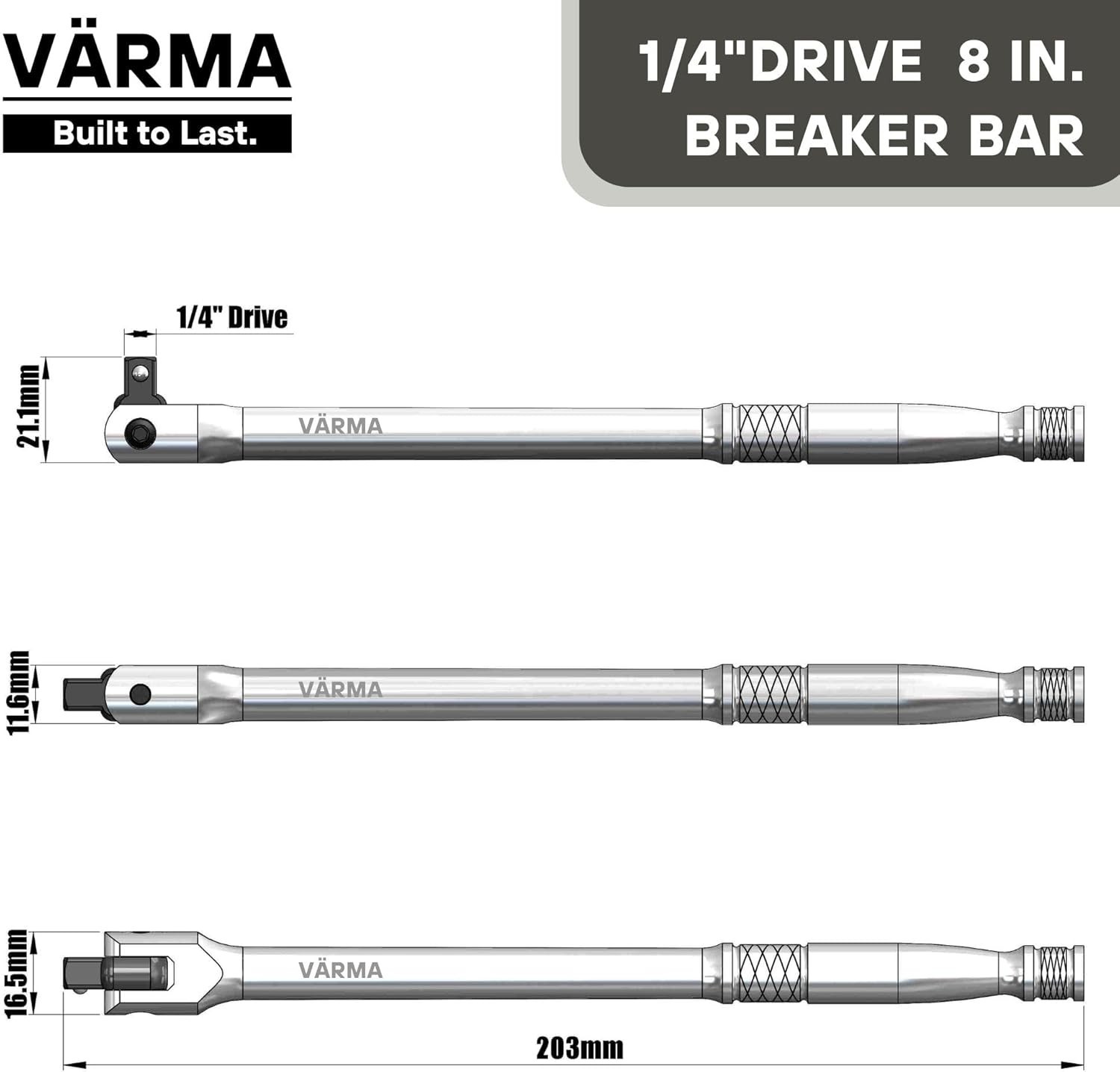 1/4-Inch Drive Breaker Bar, 8-Inch Length – Heavy Duty CR-MO Drive Head & 12m…