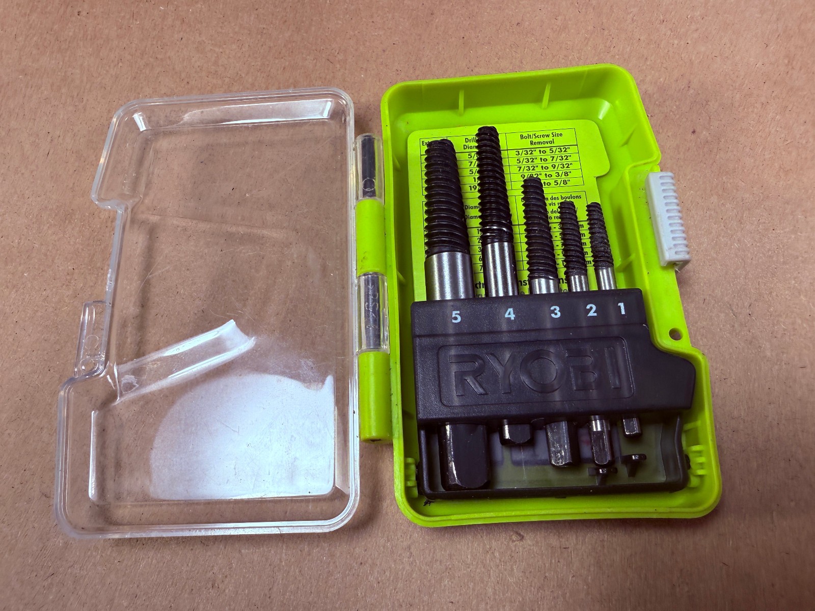 Lightly Used? – RYOBI Spiral Screw Extractor Set – 5 Piece A96SE51