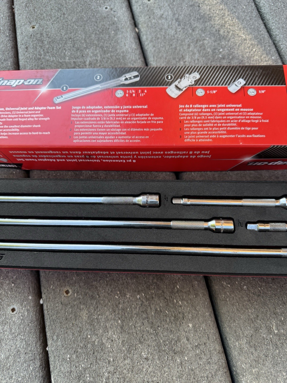 SNAP ON TOOLS 108TMXAFR 8PC 1/4” EXTENSION BAR UNIVERSAL JOINT ADAPTER FOAM SET