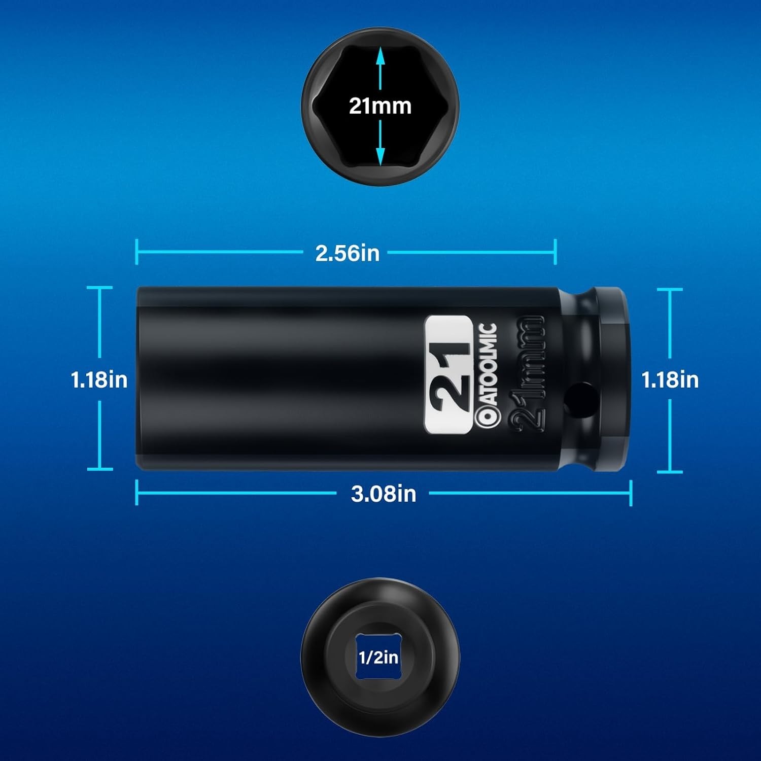 21mm 1/2″ Drive Deep Impact Socket, Chrome Molybdenum Steel, Anti-Slip & Radi…