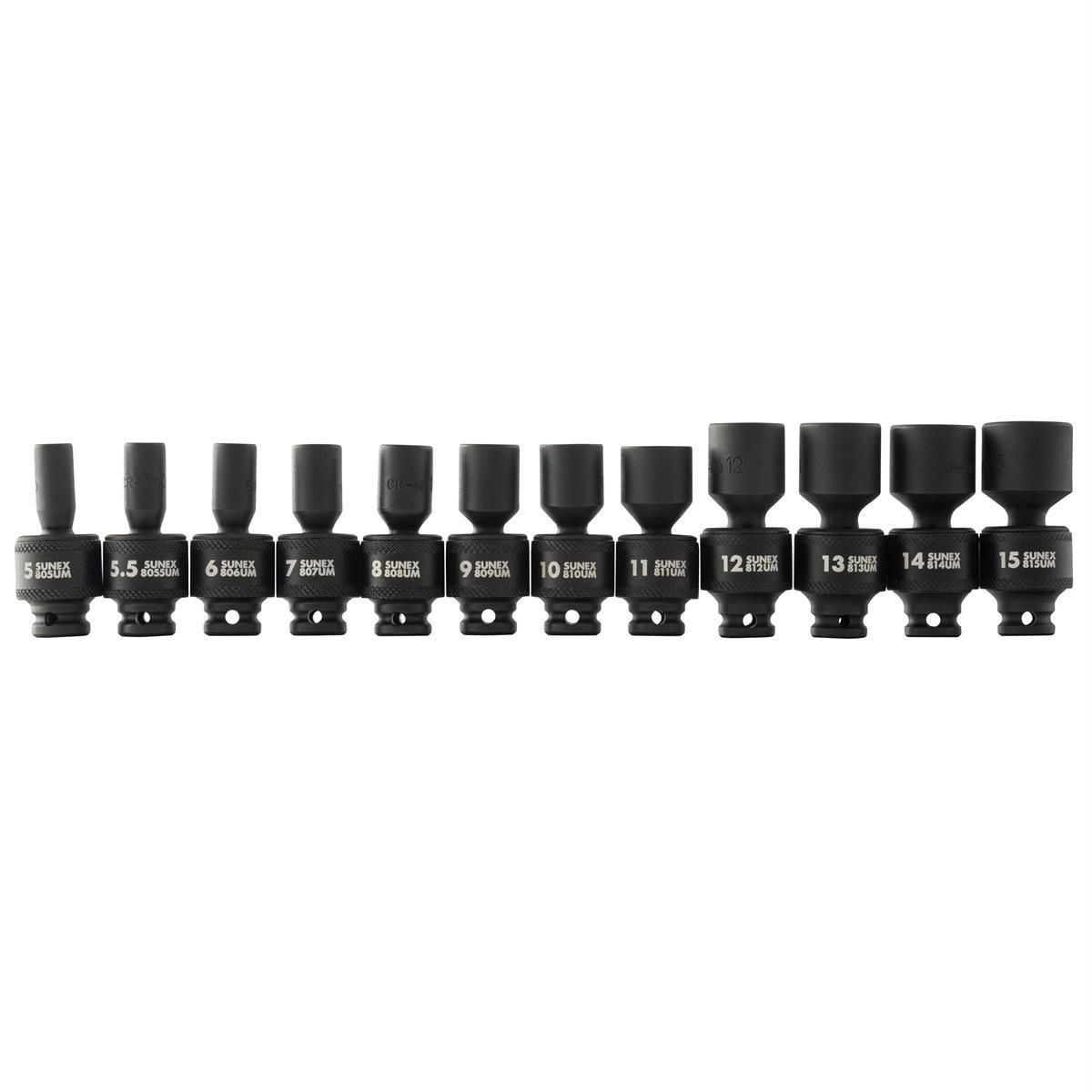Sunex 1814 12 Piece 1/4″ Drive Metric Universal Swivel Socket Set 5-15MM