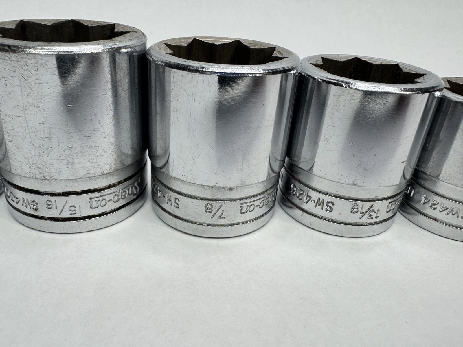 Vintage Snap-on 1/2” Drive 8 Point SAE Socket Lot 7 USA 3/8”-1” SW Series SQUARE