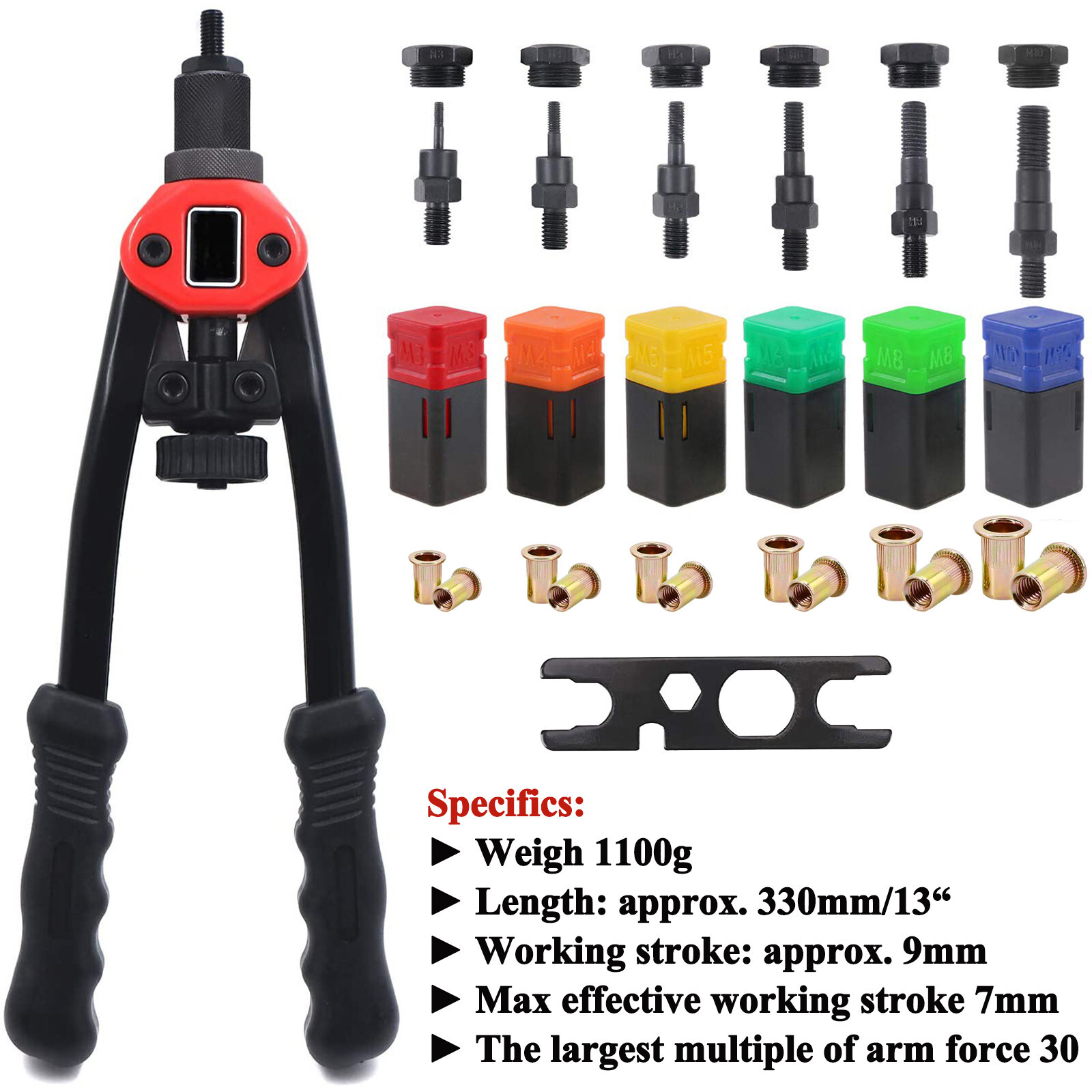 13» Rivet Gun Kit Rivnut Thread Setting Tool Nut Setter NutSert Metric 60PC Nut