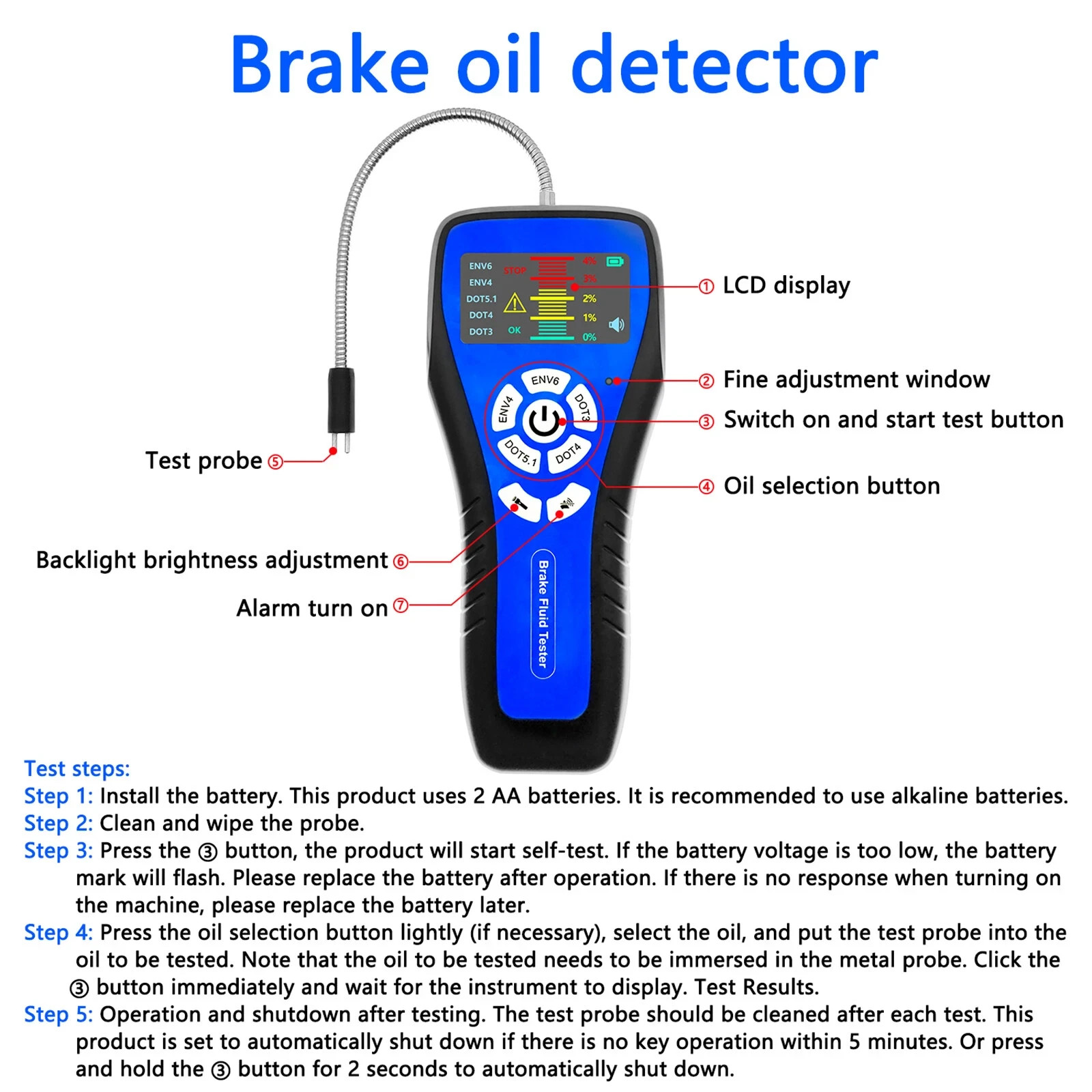 Kuntech Automotive LCD Brake Fluid Tester,for DOT3 DOT4 DOT5.1 ENV6 ENV4 Tester