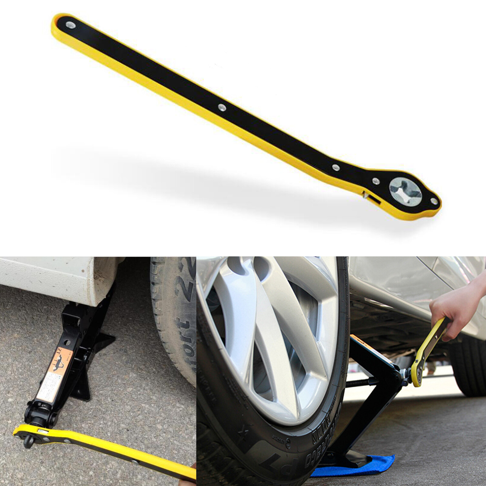 Car Scissor Jack Ratchet Wrench Garage Tire Wheel Lug Handle Tool Labor-saving