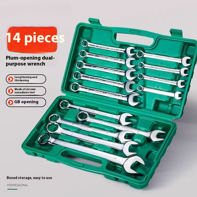 Open End Wrench 14 Piece Set Dual Purpose Plate Auto Repair Kit Tools 8-24mm