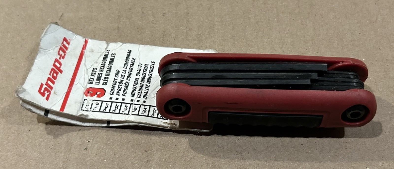 NOS. AWEF9K Snap-On Hex Wrench Inch Size Tool Sizes .050 Mm To 3/16 In