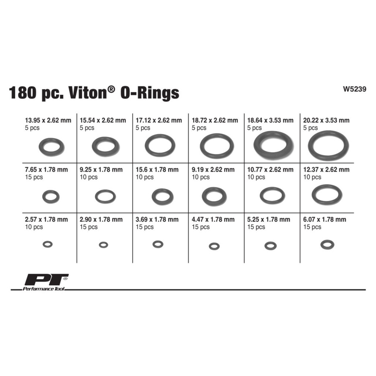 Performance Tool W5239 180 Piece Viton O-Ring Assortment