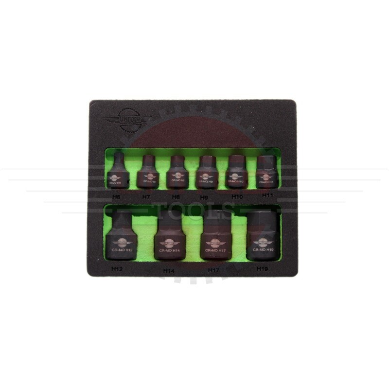 Impact Stubby 10pc Hex Allen Key Bit Socket Set Low Profile 1/4″ & 3/8″Dr H6-H19