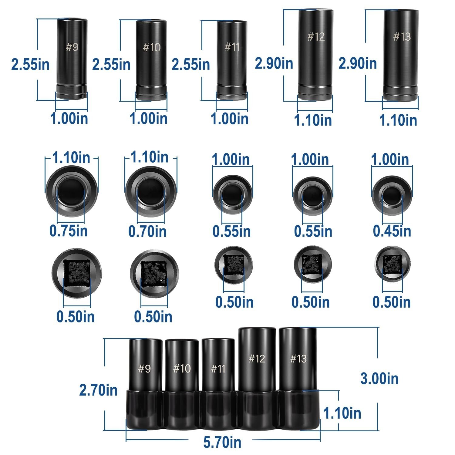 71670 Tap Socket Set Fits 5/8″, 11/16″, 3/4″, 7/8″ and 1″ Taps, 1/2″ Drive, 5Set