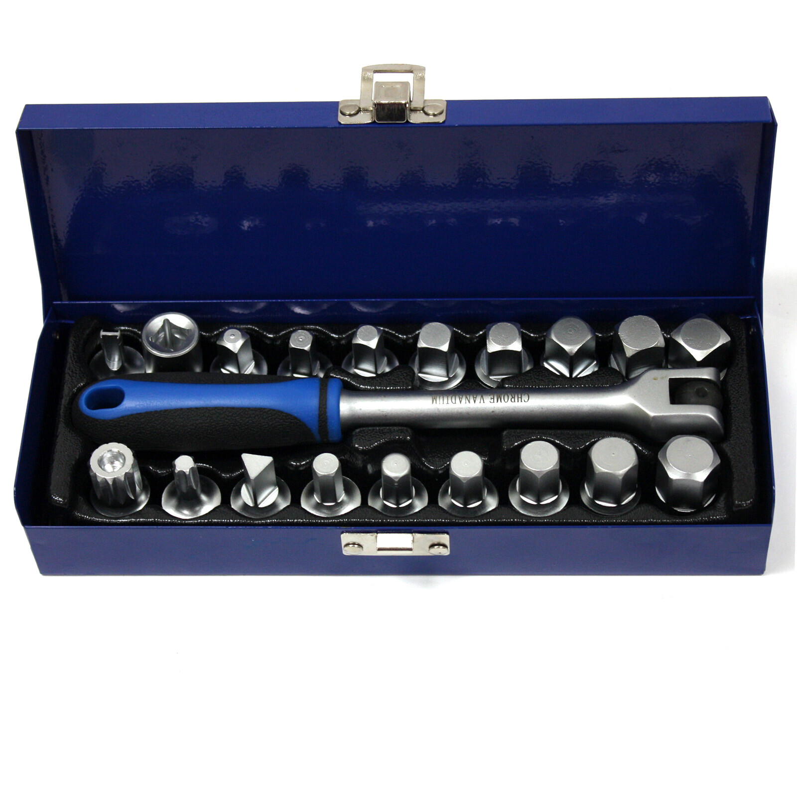 20 pc 3/8″ Drive Oil Drain Sump Plug Key Set – Hex Square Triangle Torx Spline