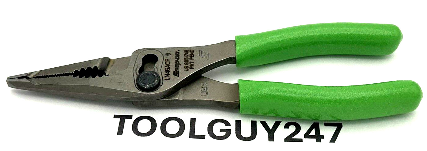 SNAP ON TOOLS USA GREEN 7″ Soft Grip Long Nose Slip Joint Pliers LN46ACFG NEW
