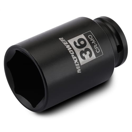1/2″ Drive X 36 Mm Deep 6 PT Impact Socket, CR-MO, Drive 6 Point Axle Nut Socket
