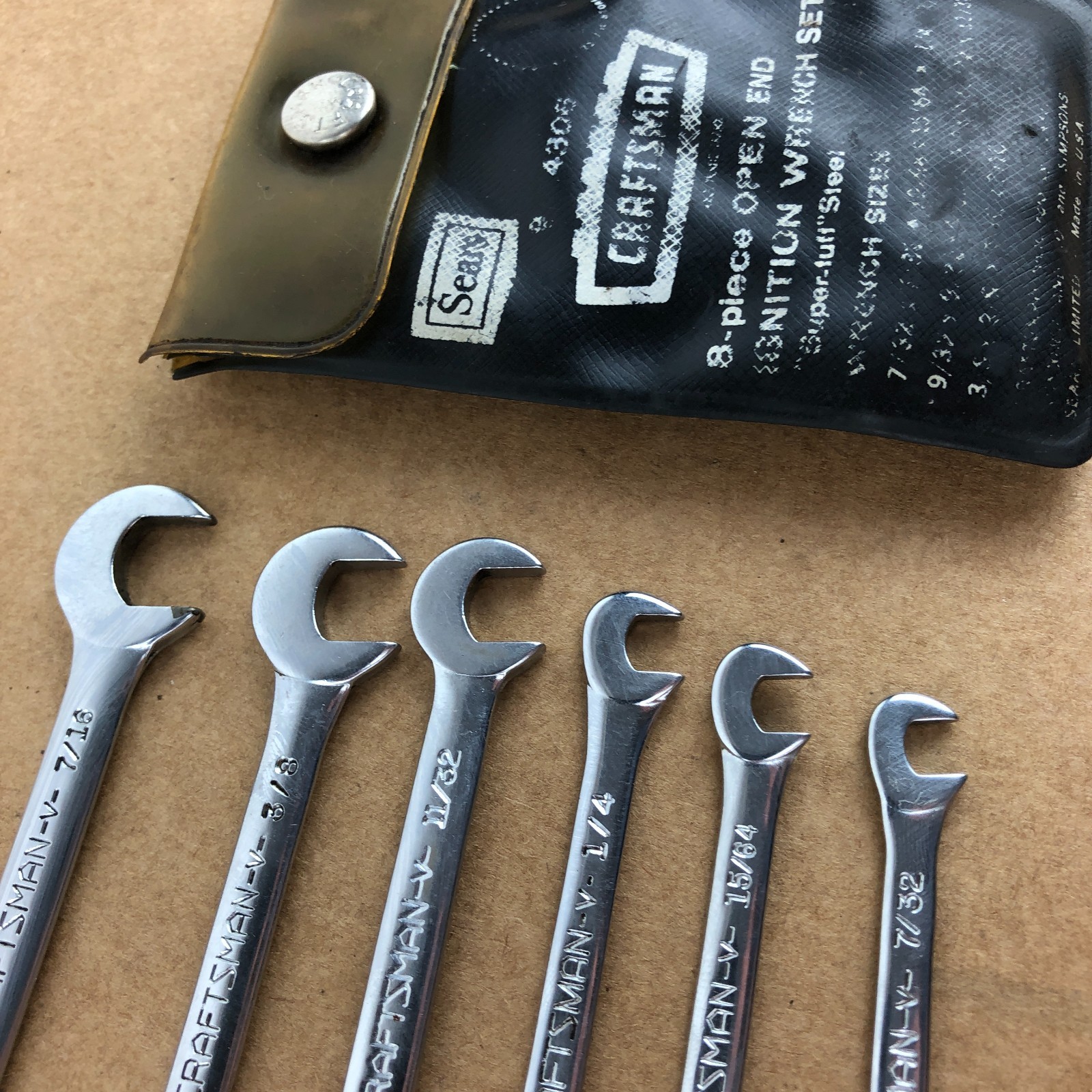 Vintage Craftsman USA Open End Ignition Wrench Set 4306 Pouch Partial 6PC Offset