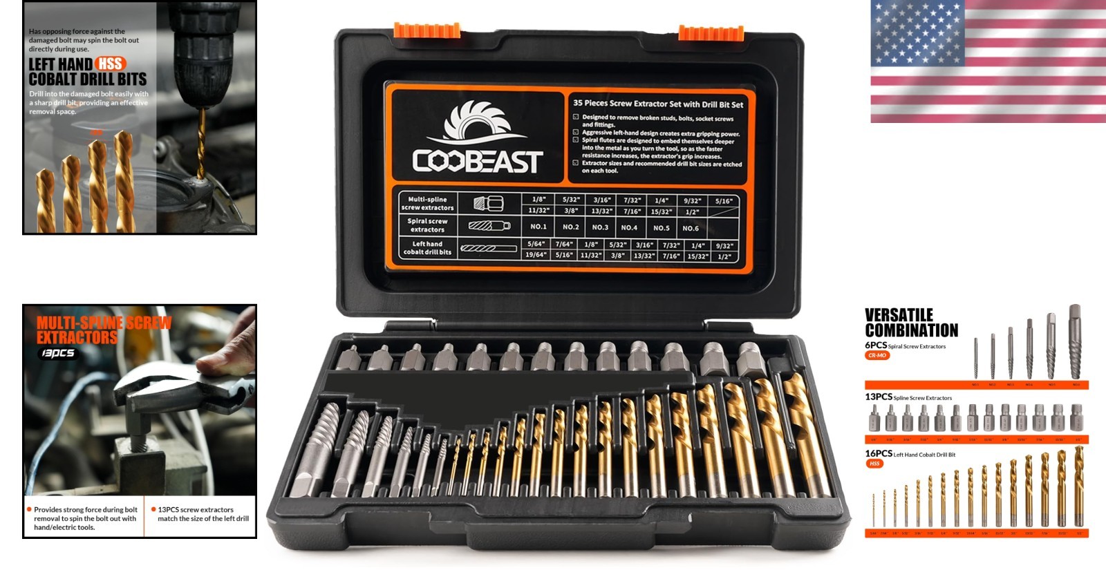 Professional 35 Pcs Left-Hand Drill Bit & Screw Extractor Kit – Easy Out Tool