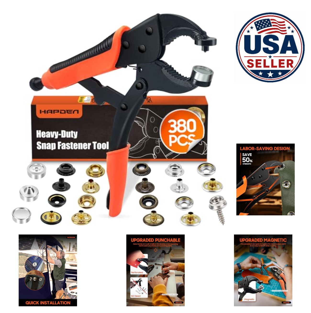 Snap Fastener Tool Kit 100 Sets 4 Color Boat Cover Snaps Canvas Repair Heavy