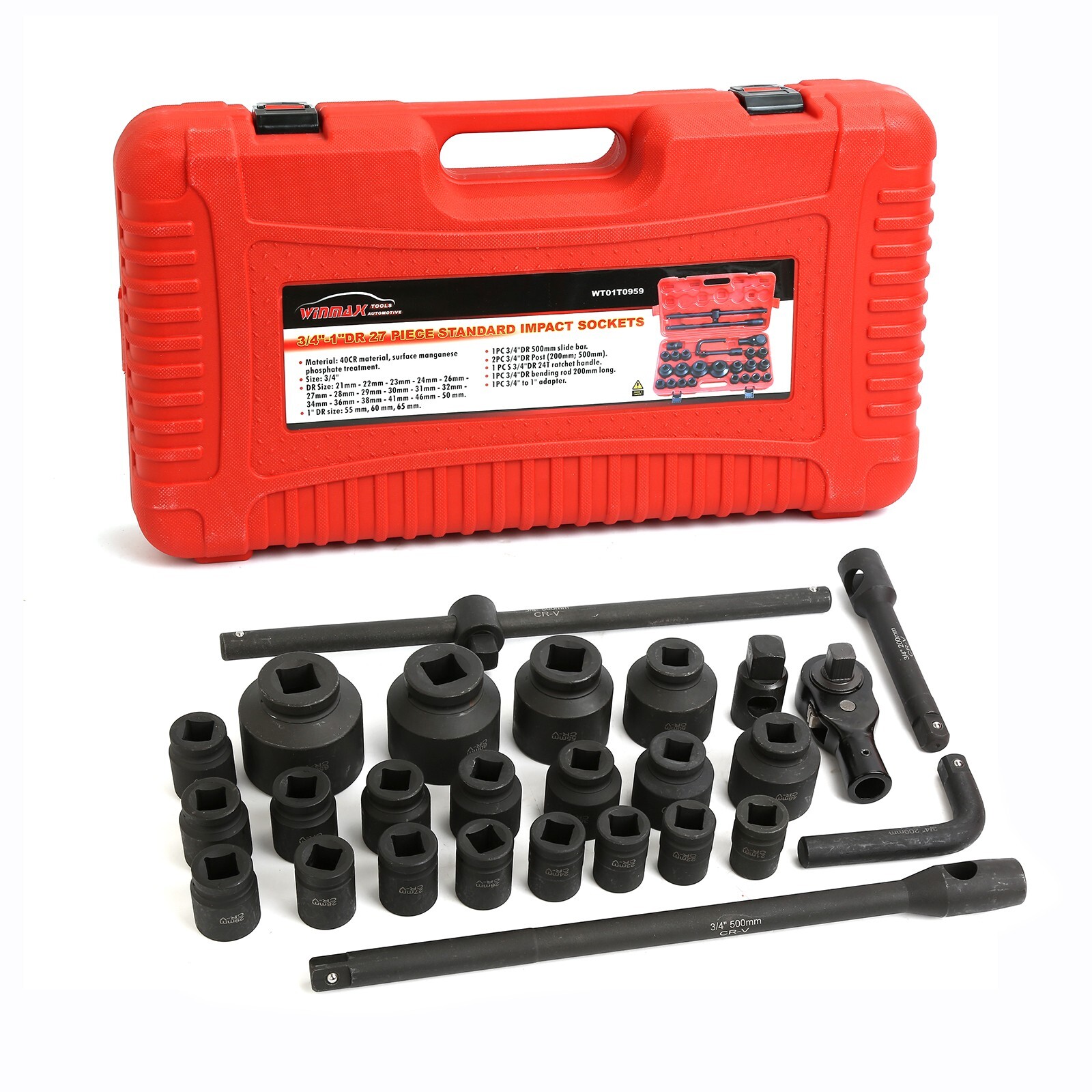 3/4″ Dr Metric Impact Socket Set 27 PCS 21 mm to 65 mm Shallow Socket Set