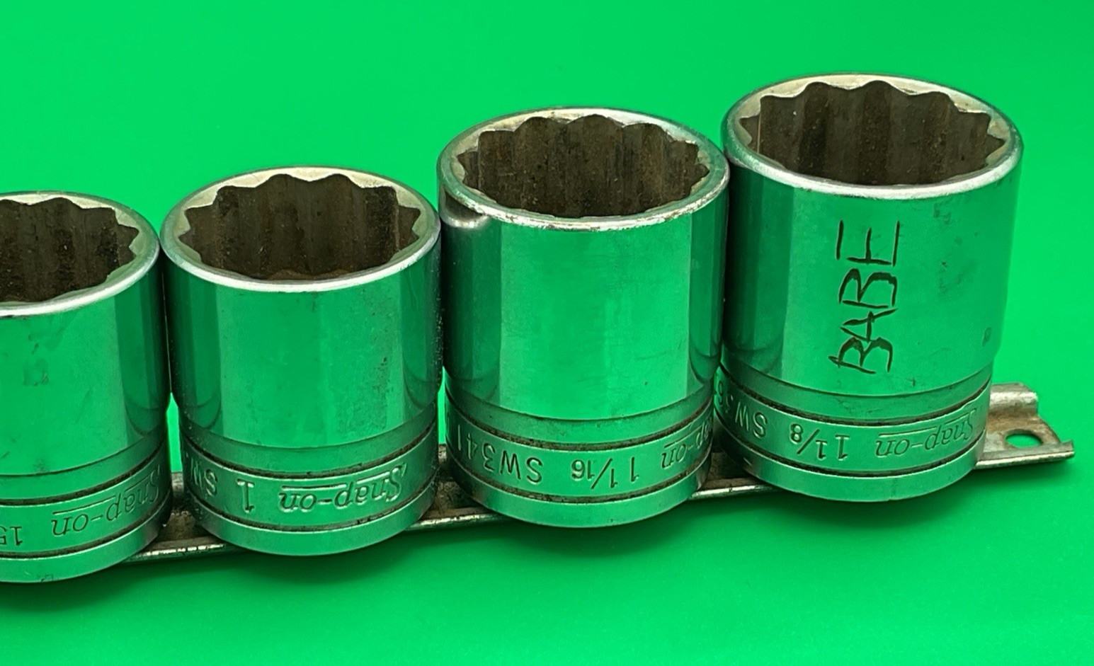 SNAP ON 1/2″ Drive 12pt SAE Shallow Socket Set 1 1/8″-7/16″ 12 Pieces NICE