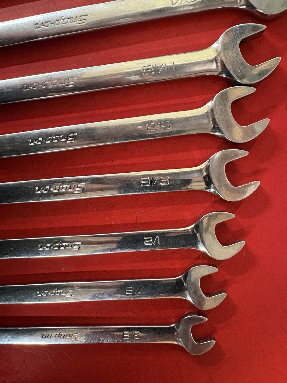 Snap On USA Combination Wrench OEX Set 11 Piece SAE 12 Point 3/8″ Thru 1″