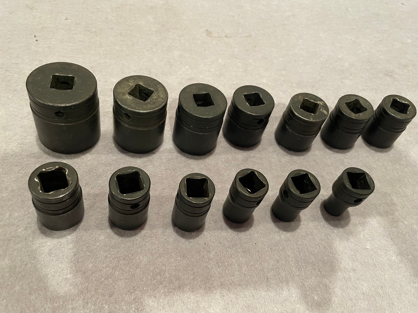 SNAP-ON SOCKET LOT OF 13 1/2 9/16 5/8 11/16 3/4 7/8 13/16 15/16 1 1 1/16 SHALLOW