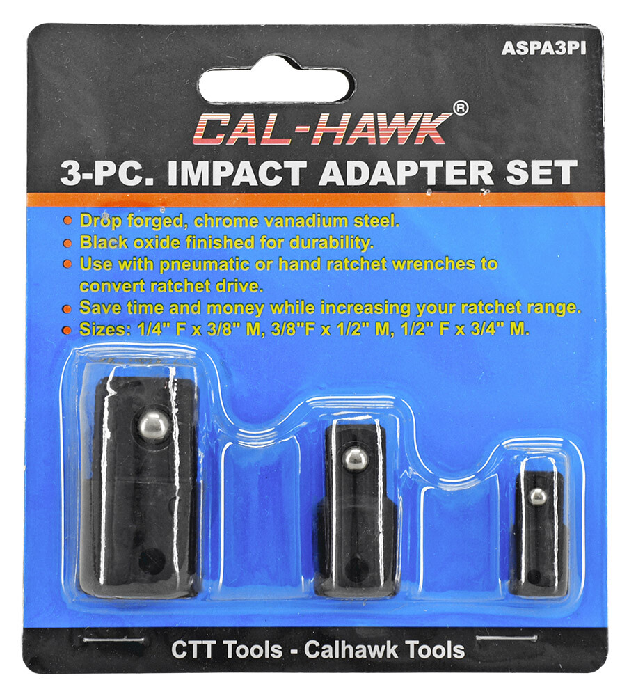 CTT 3-PC. Impact Adapters 1/4″ To 3/8″, 3/8″ To 1/2″, 1/2″ To 3/4″ Drive ASPA3PI