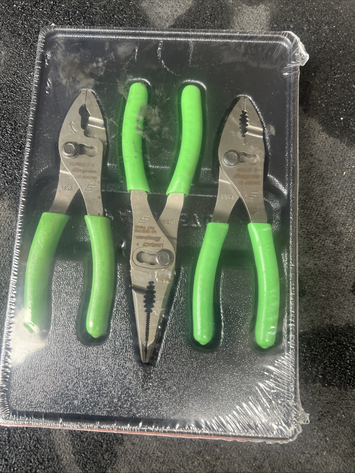 For Snap-on Tools USA GREEN 3pc Soft Grip Slip Joint Pliers Lot Set PL346ACFG