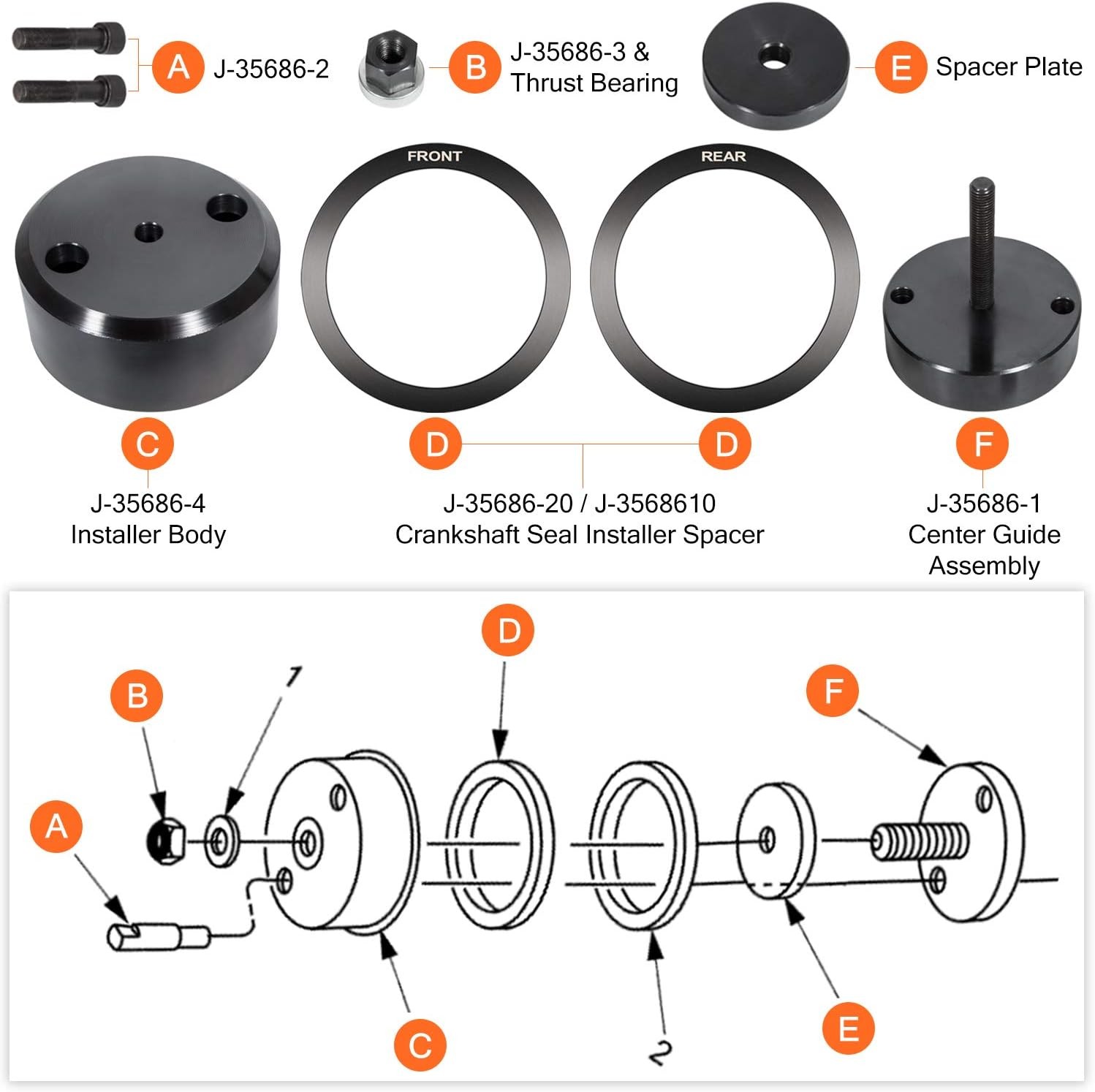 For Detroit Diesel Series 60 12.7L 14L Front Rear Crank Seal Installer J-35686-B
