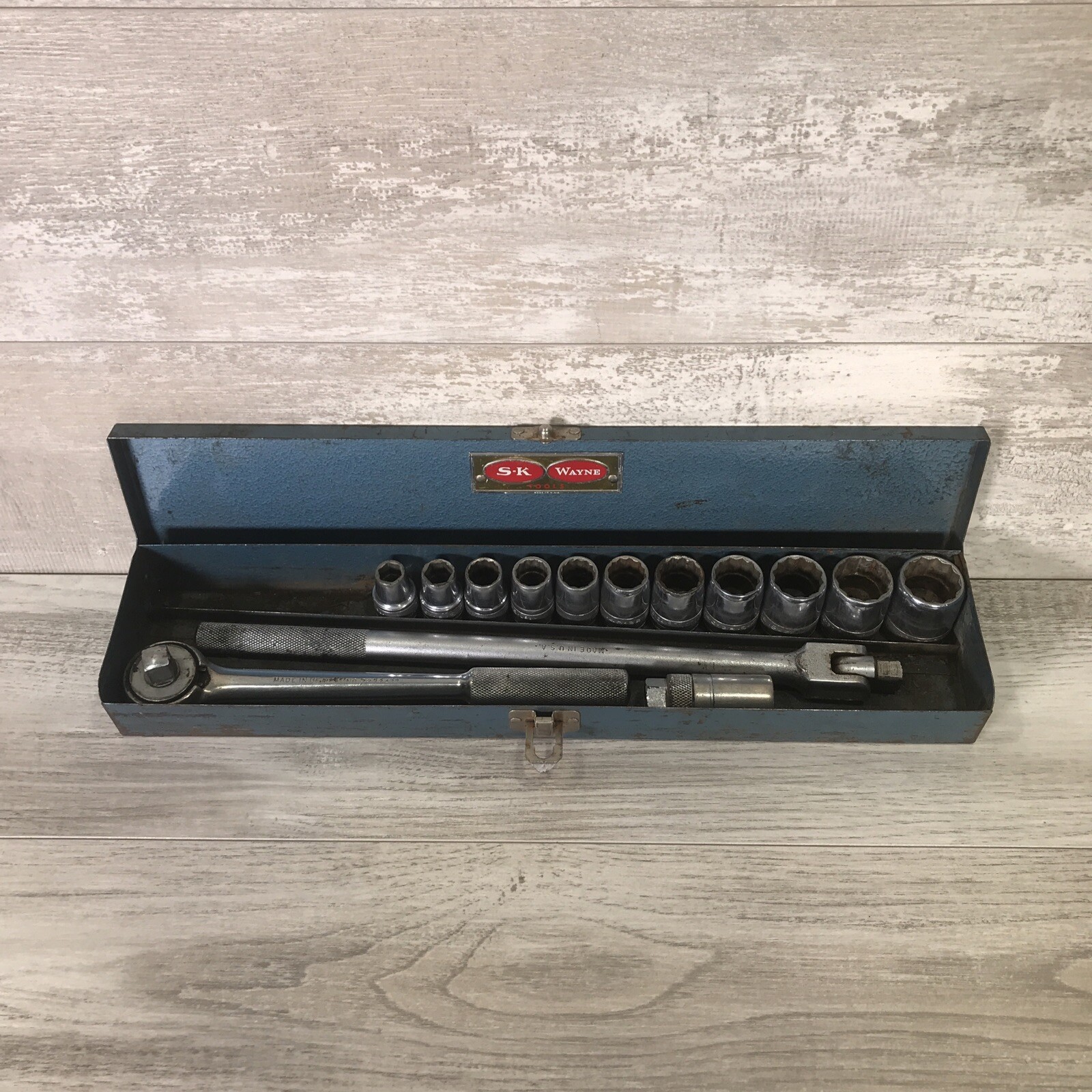 USA SK WAYNE SOCKET SET 14 PIECE 1/2 IN DRIVE 12 POINT & 6 POINT KNURLED SOCKET