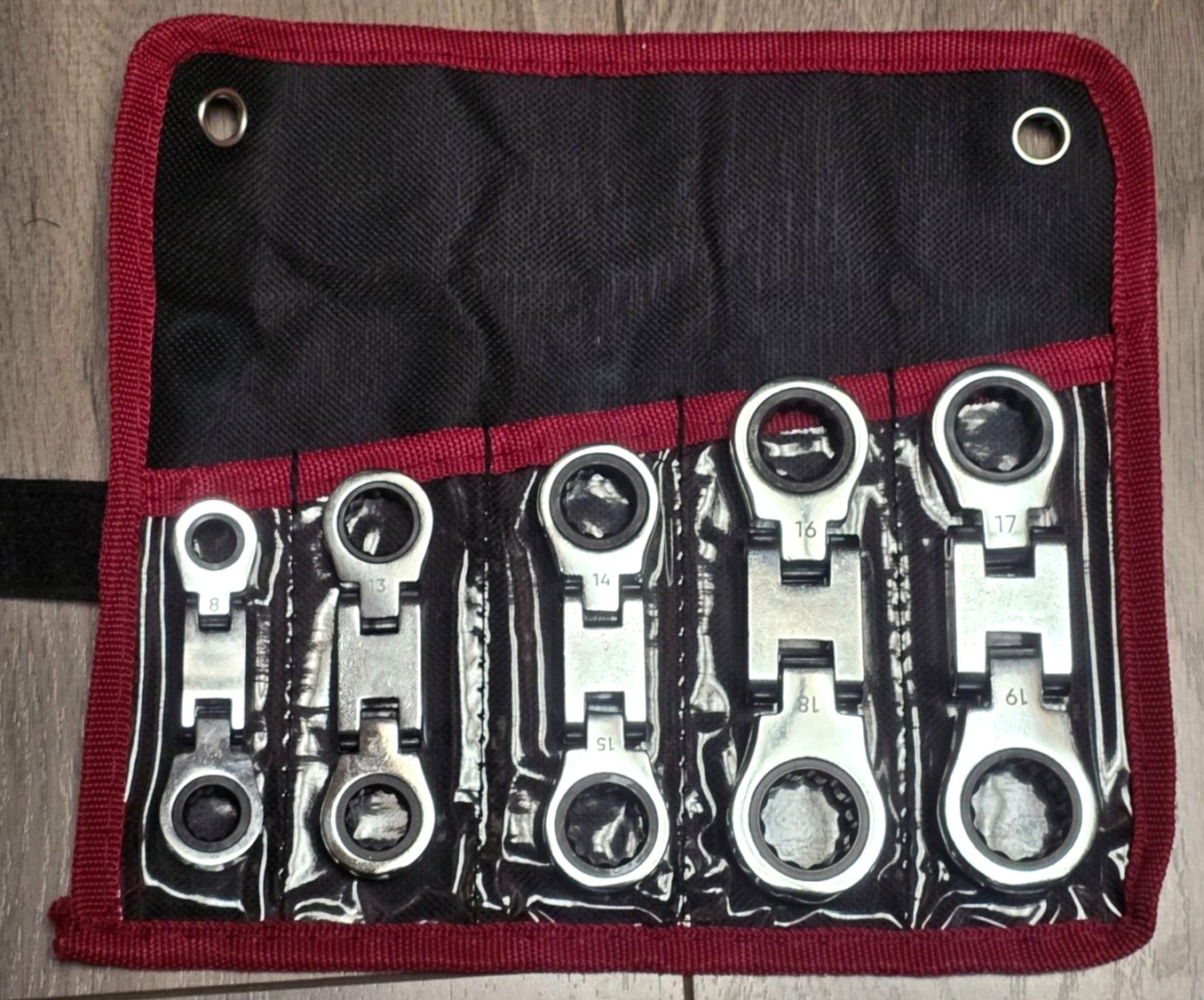 5pc Metric Double Flex Stubby Micro Ratcheting Wrench set 8-19mm w/ Pouch