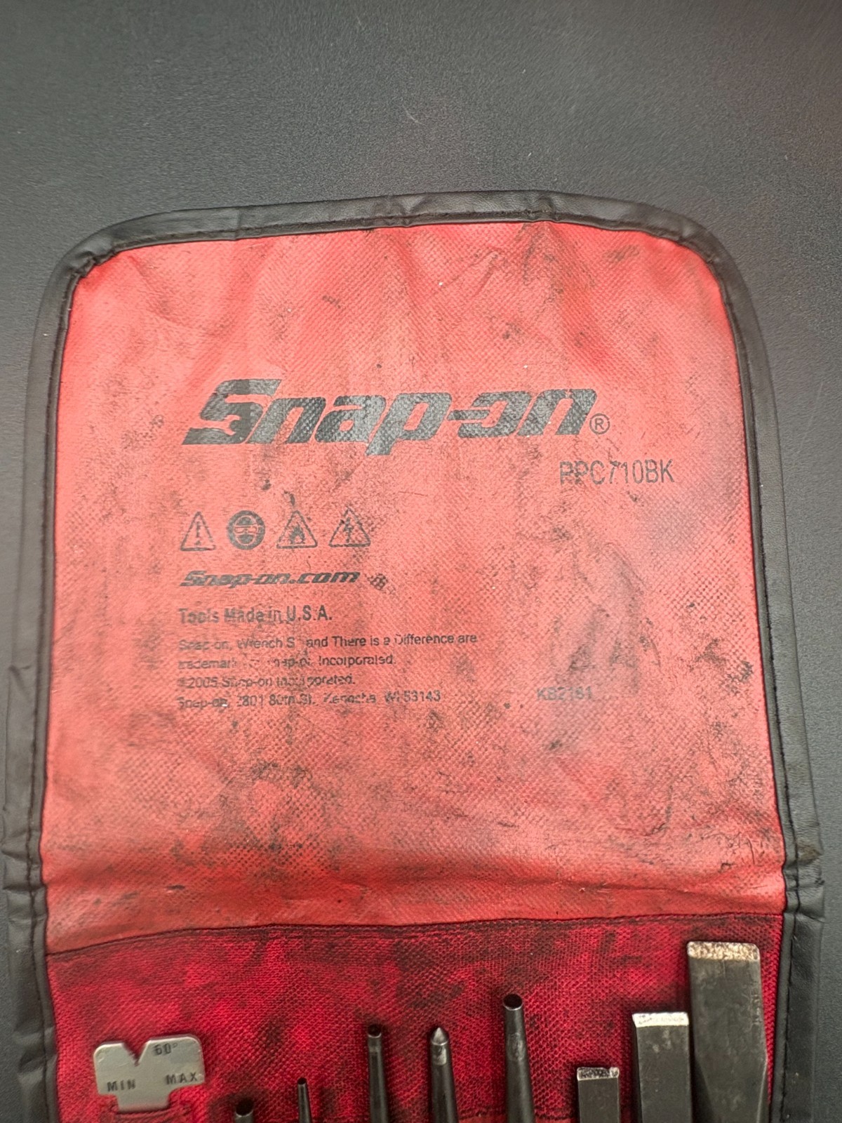 snap on 11pc punch and chisel set in soft roll case (some wear)