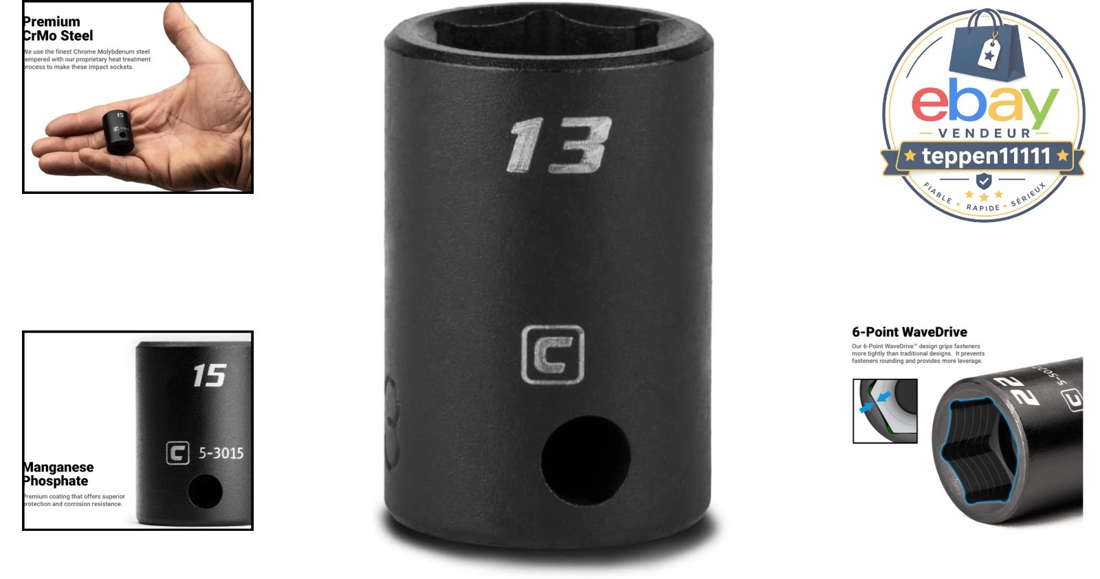 13 mm Impact Socket, 3/8-Inch Drive, 6-Point, Metric