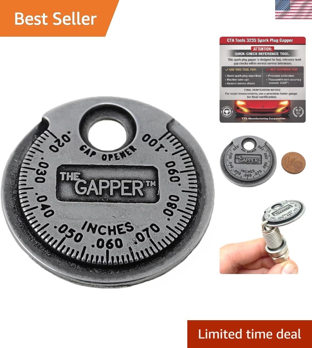 Professional Plated Steel Spark Plug Gapper with 0.020″–0.100″ Measurement Range