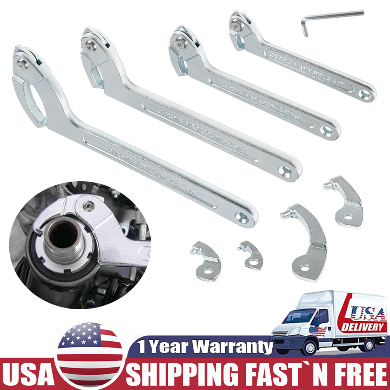Adjustable Hook & Pin Spanner Wrench Tool Locking Nut Wrench 3/4″ to 6-1/10″