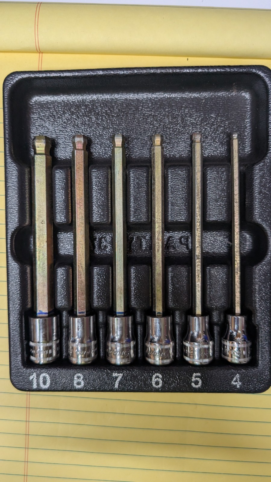 Snap-on 6pc 4mm – 10mm Metric Long Ball Hex Bit Socket Set 3/8” Drive 206EFABLM