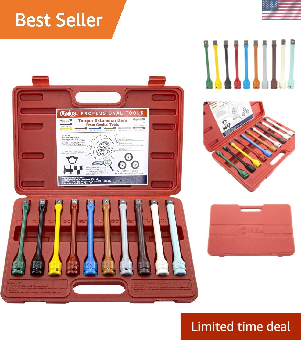 10 Piece Precision Torque Extension Bars: Color-Coded with Easy Guide & Case