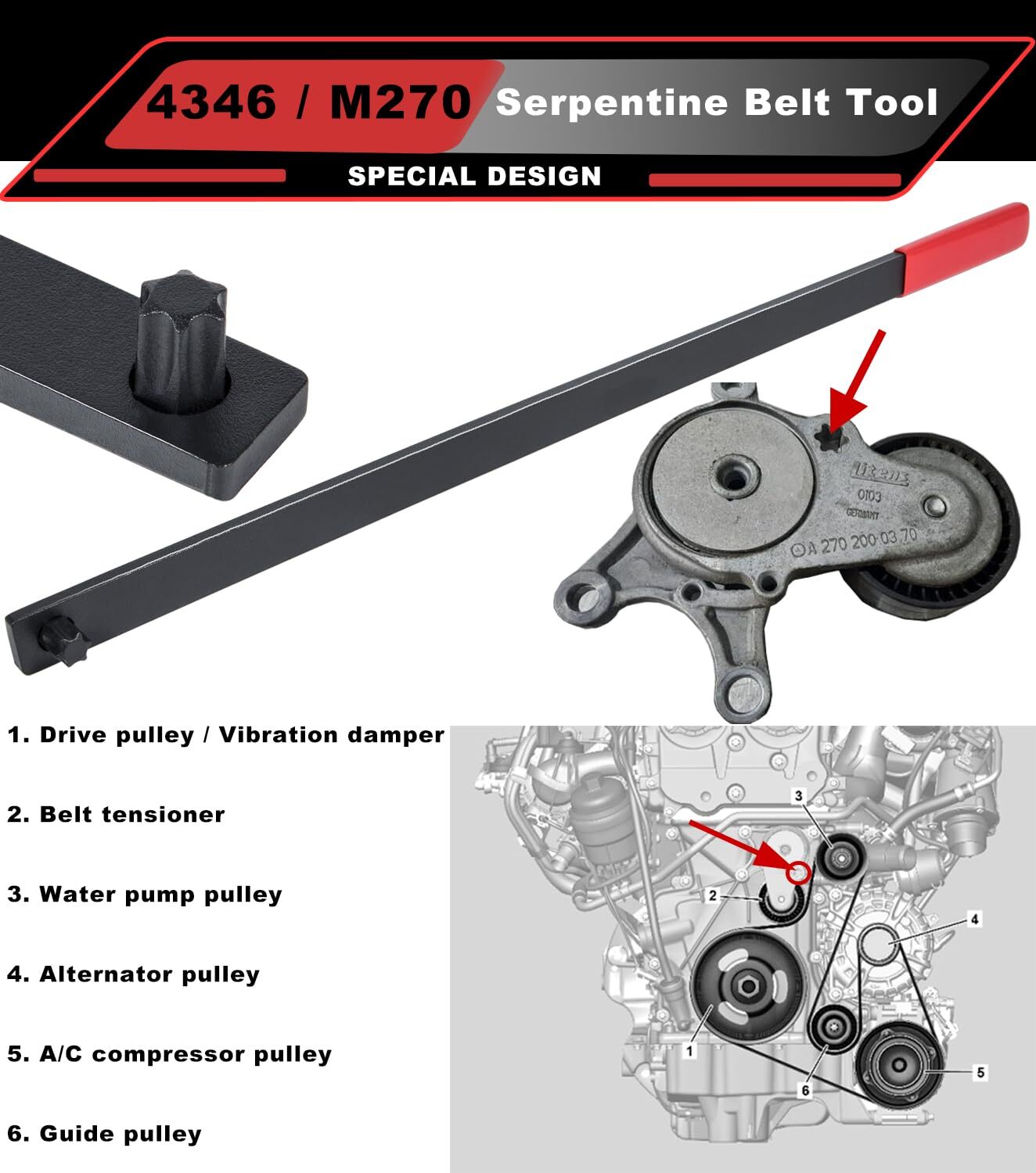 Serpentine Belt Tool For Mercedes Benz M270 Engine Replace JTC4346 #270589000700